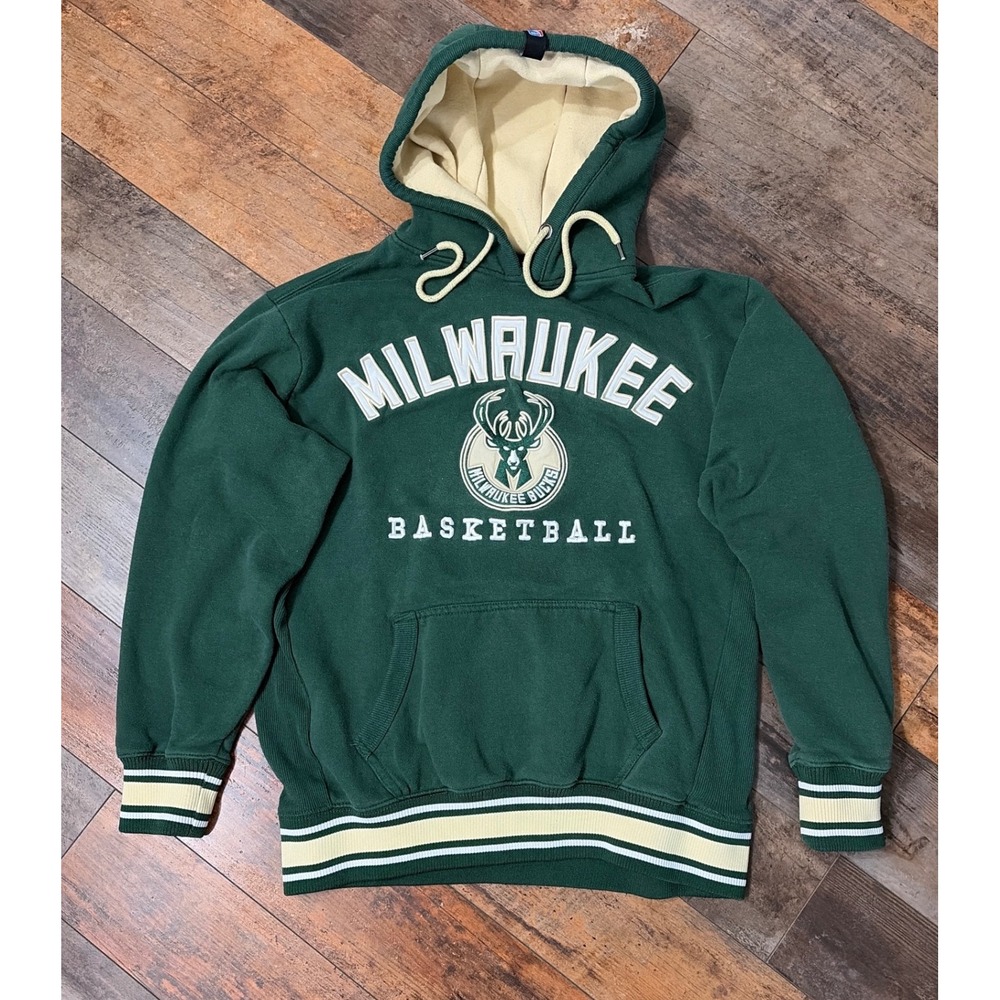 UNK Milwaukee Bucks NBA Basketball‎ Hoodie Mens Large Green Gold Embroidered L